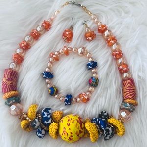 BRAND NEW HANDMADE BEADED STATEMENT JEWELRY SET ** CAMBO**| TRADE BEADS|GLASS